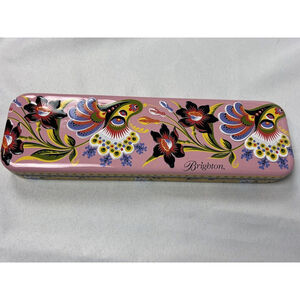 Brighton Metal Box Watch Case Pink Floral Paisley Empty TIN ONLY 9.5” X 3”